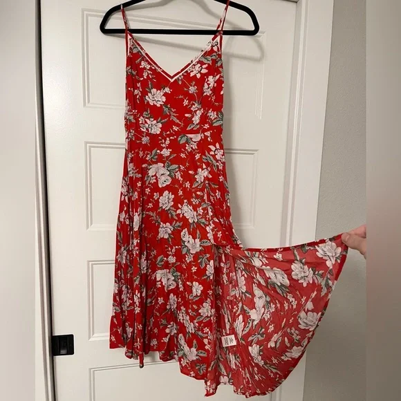 Lulus Red Floral Print Midi Dress - Picture 6 of 7